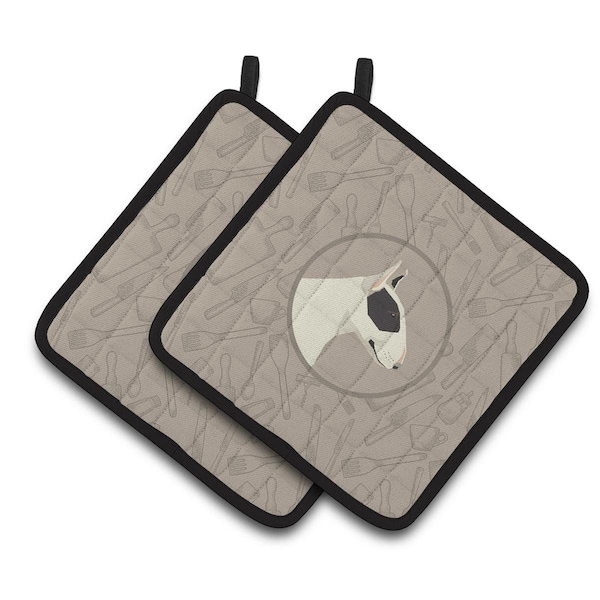 Carolines Treasures Black & White Bull Terrier In the Kitchen Pair of Pot Holders - CK2174PTHD