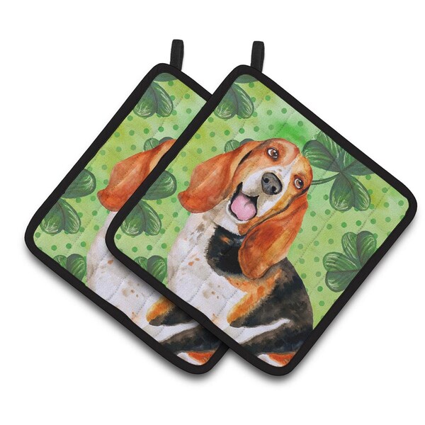 Carolines Treasures Basset Hound St.Patricks Pair of Pot Holders - BB9878PTHD