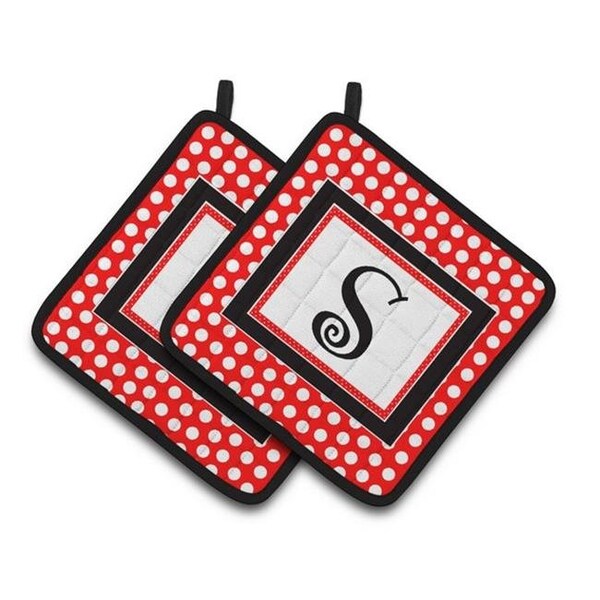 Carolines Treasures Carolines Treasures CJ1012-SPTHD Monogram - Initial S Red Black Polka Dots Pair of Pot Holders; 7.5 x 3 x 7.5 in. - CJ1012-SPTHD