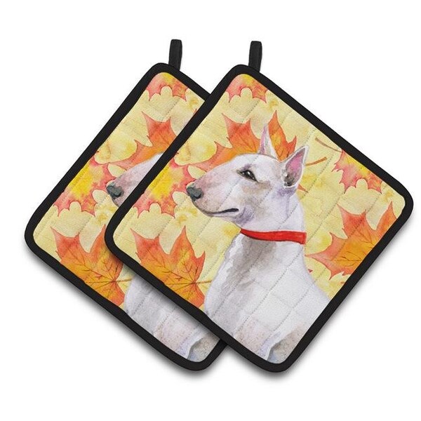 Carolines Treasures Carolines Treasures BB9954PTHD Bull Terrier Fall Pair of Pot Holders - BB9954PTHD