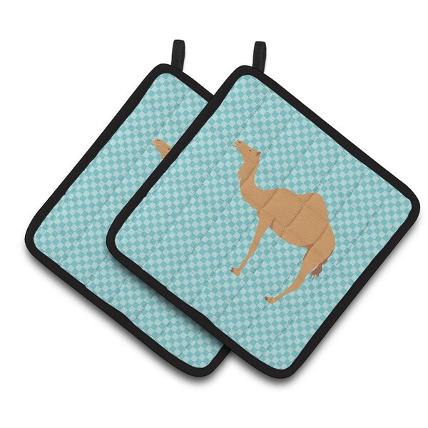 Carolines Treasures Arabian Camel Dromedary Blue Check Pair of Pot Holders - BB7991PTHD