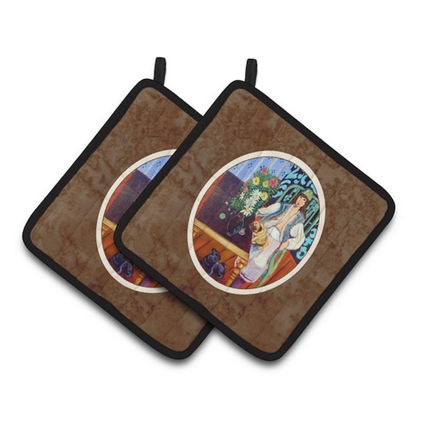 Carolines Treasures Lady with Her Pug Pair of Pot Holders, 7.5 x 3 x 7.5 in. - 7265PTHD