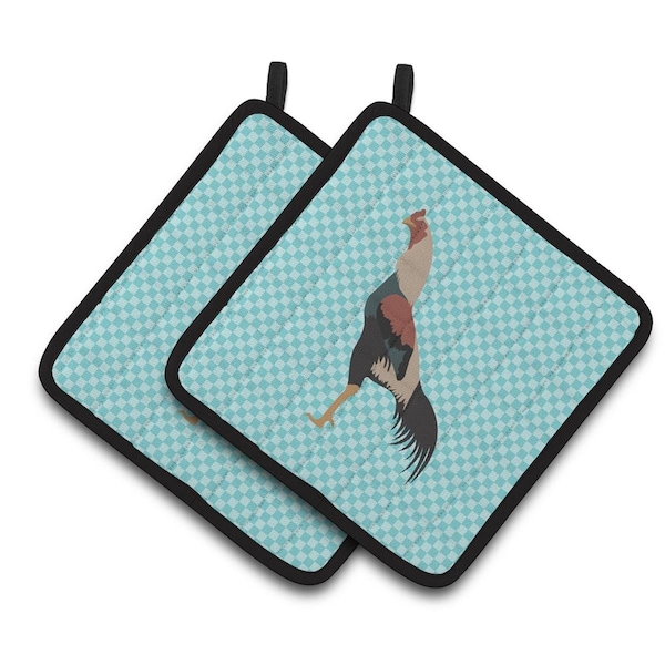 Carolines Treasures Kulang Chicken Blue Check Pair of Pot Holders - BB8012PTHD