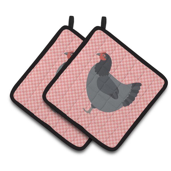 Carolines Treasures Jersey Giant Chicken Pink Check Pair of Pot Holders - BB7835PTHD