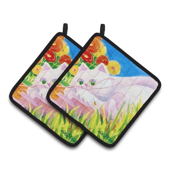 Carolines Treasures White Cat Pair of Pot Holders - 6102PTHD
