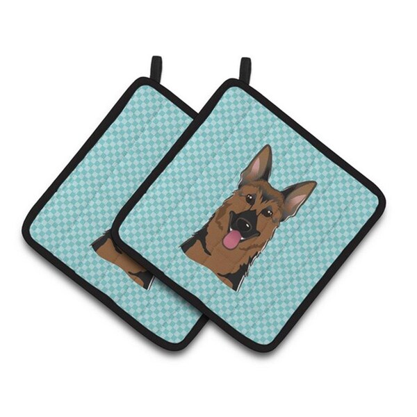 Carolines Treasures Checkerboard Blue German Shepherd Pair of Pot Holders, 7.5 x 3 x 7.5 in. - BB1149PTHD