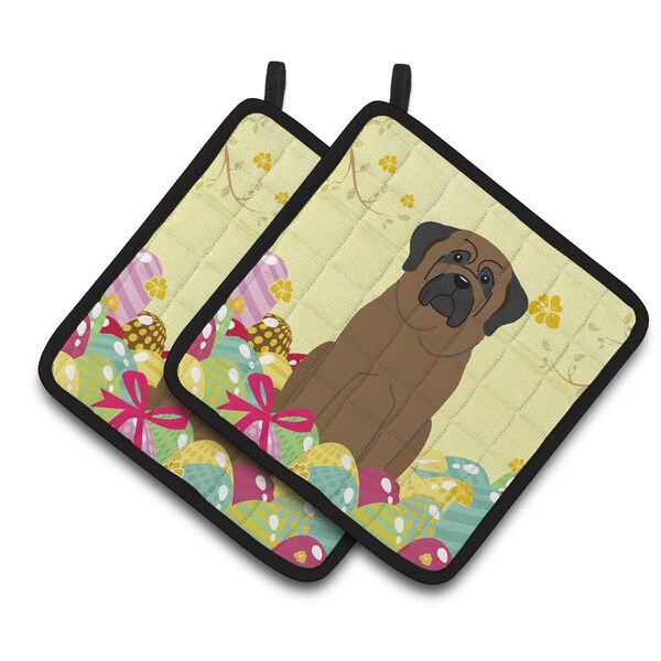 Carolines Treasures Easter Eggs Bullmastiff Pair of Pot Holders - BB6084PTHD