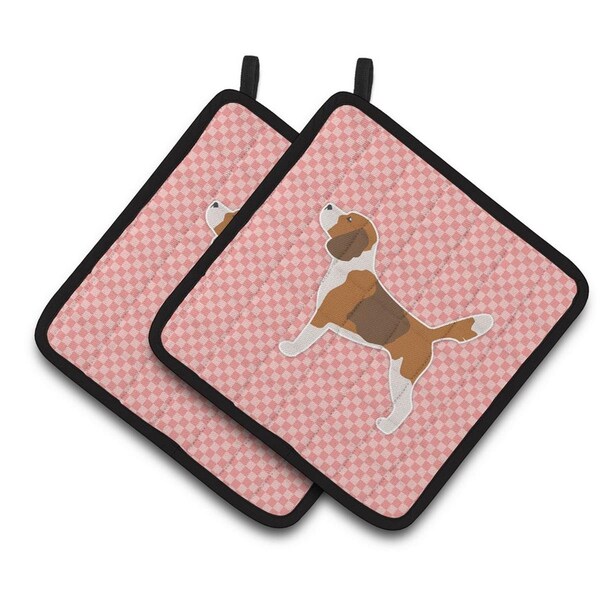 Carolines Treasures Beagle Checkerboard Pink Pair of Pot Holders - BB3610PTHD