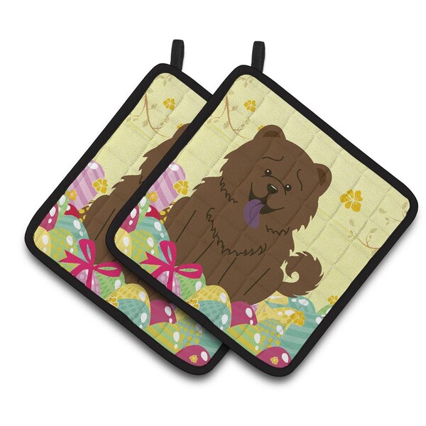 Carolines Treasures Easter Eggs Chow Chow Chocolate Pair of Pot Holders - BB6141PTHD