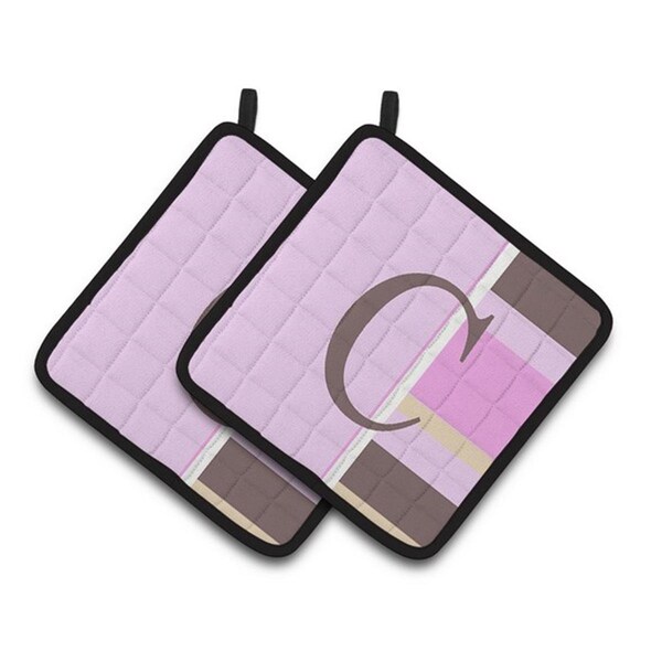 Carolines Treasures Letter C Initial Monogram - Pink Stripes Pair of Pot Holders, 7.5 x 3 x 7.5 in. - CJ1005-CPTHD
