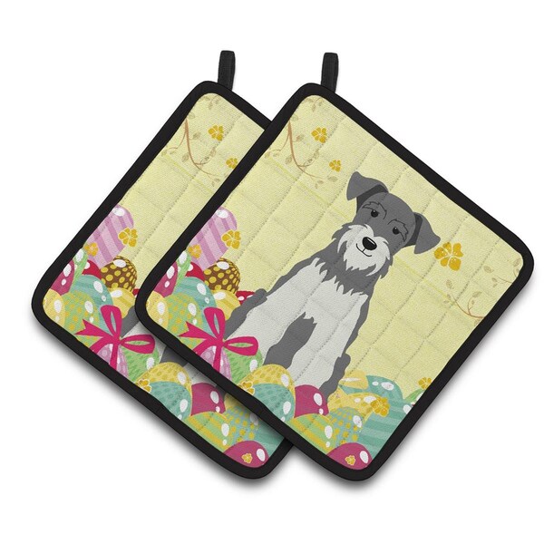 Carolines Treasures Easter Eggs Miniature Schanuzer Salt & Pepper Pair of Pot Holders - BB6054PTHD