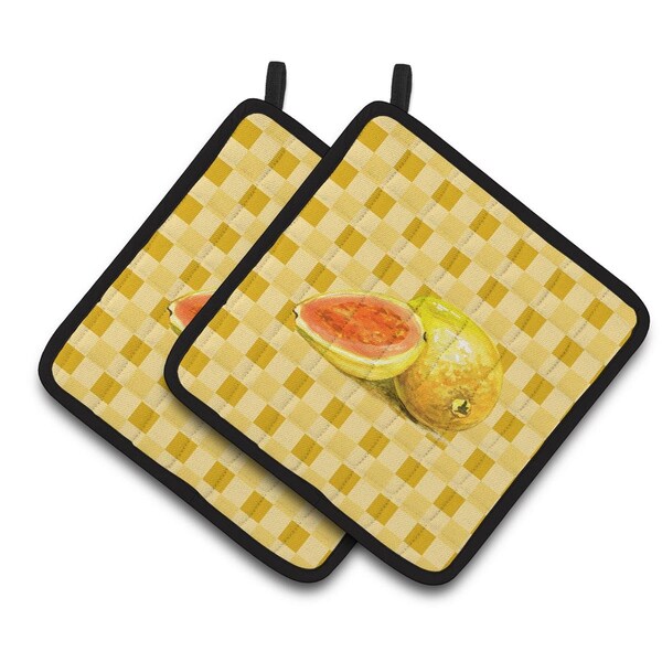 Carolines Treasures Guava Sliced & Whole on Basketweave Pair of Pot Holders - BB7229PTHD