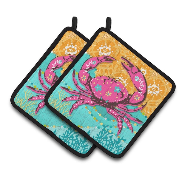 Carolines Treasures Coastal Pink Crab Pair of Pot Holders - VHA3028PTHD