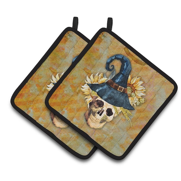 Carolines Treasures Day of the Dead Witch Skull Pair of Pot Holders - BB5126PTHD