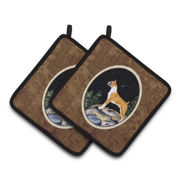 Carolines Treasures Starry Night Boxer Pair of Pot Holders, 7.5 x 3 x 7.5 in. - SS8496PTHD