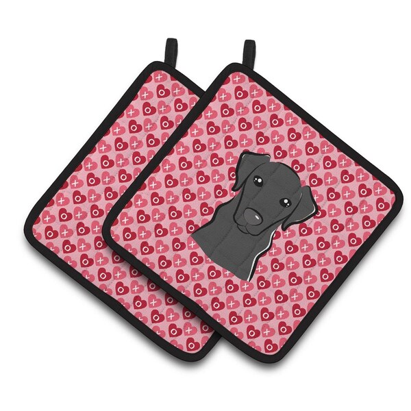Carolines Treasures Black Labrador Hearts Pair of Pot Holders - BB5305PTHD