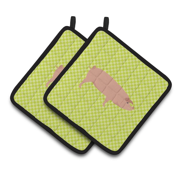 Carolines Treasures American Landrace Pig Green Pair of Pot Holders - BB7758PTHD