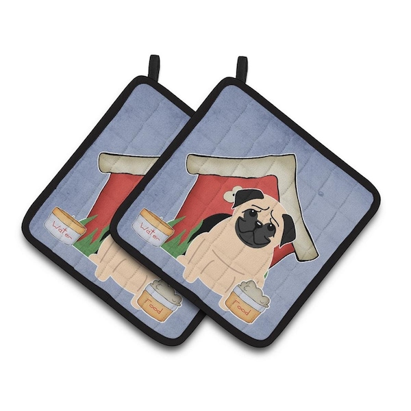 Carolines Treasures Dog House Collection Pug Fawn Pair of Pot Holders - BB2762PTHD