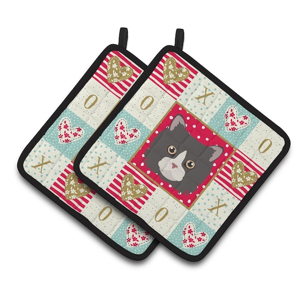 Carolines Treasures 7.5 x 7.5 in. Poodle Cat Love Pair of Pot Holders - CK5150PTHD
