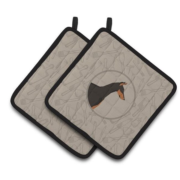 Carolines Treasures Carolines Treasures CK2182PTHD Doberman Pinscher In the Kitchen Pair of Pot Holders - CK2182PTHD