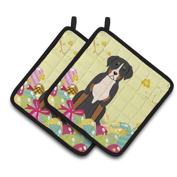 Carolines Treasures Easter Eggs Greater Swiss Mountain Dog Pair of Pot Holders - BB6037PTHD