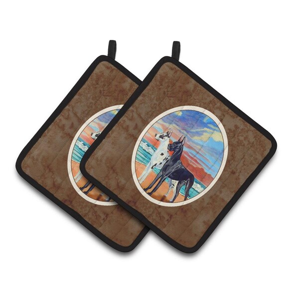 Carolines Treasures At Sunset Great Dane Harlequin & Black Pair of Pot Holders - 7051PTHD