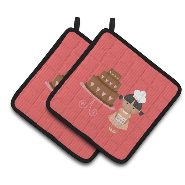 Carolines Treasures Valentines Cake Baker African American Pair of Pot Holders - BB7264PTHD