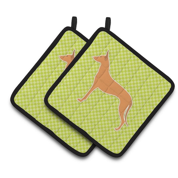 Carolines Treasures Pharaoh Hound Checkerboard Green Pair of Pot Holders - BB3788PTHD