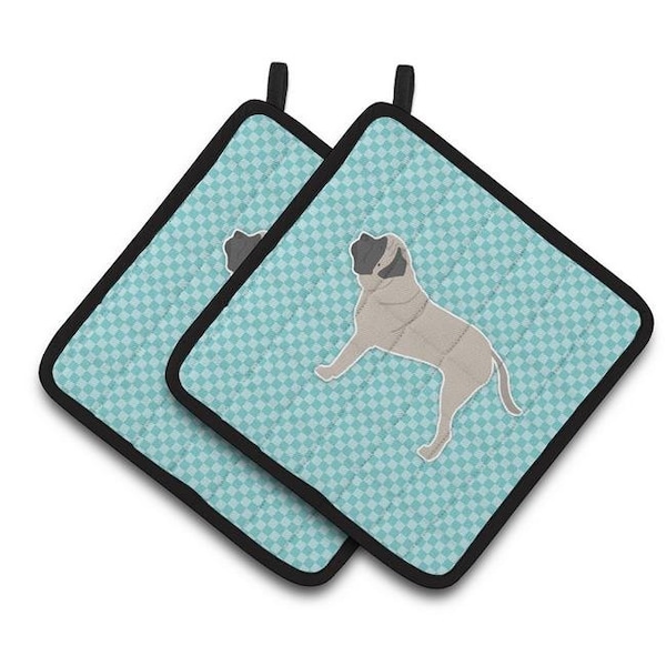 Carolines Treasures Carolines Treasures BB3756PTHD English Mastiff Checkerboard Blue Pair of Pot Holders - BB3756PTHD