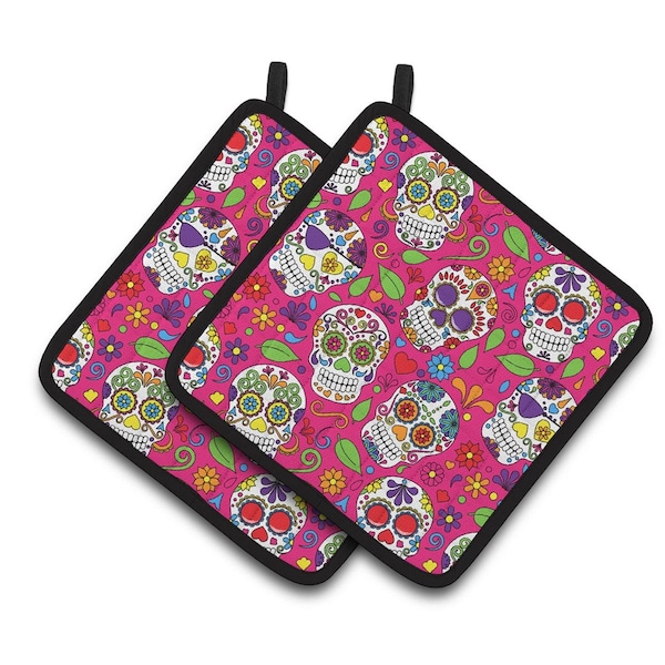 Carolines Treasures Day of the Dead Pink Pair of Pot Holders - BB5115PTHD
