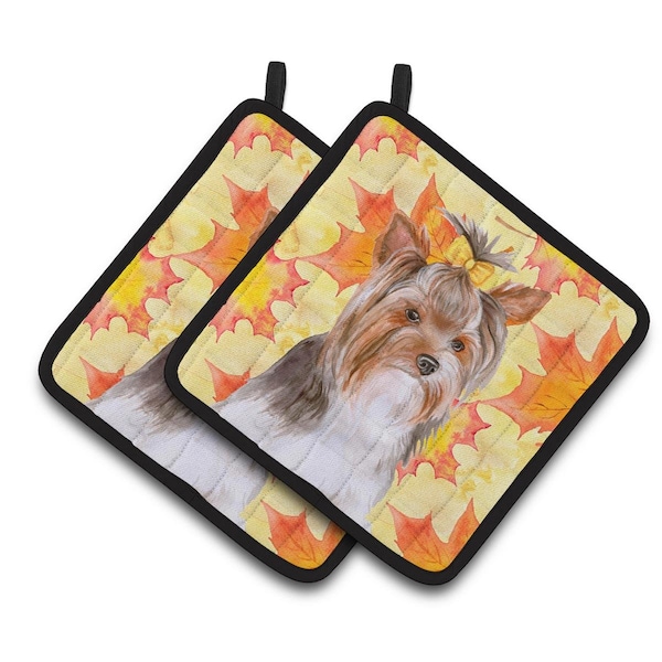 Carolines Treasures Yorkshire Terrier No. 2 Fall Pair of Pot Holders - BB9984PTHD