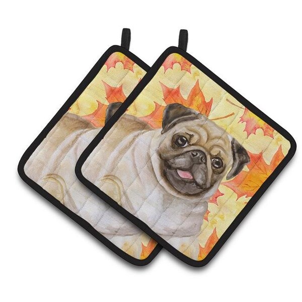 Carolines Treasures Carolines Treasures BB9979PTHD Fawn Pug Fall Pair of Pot Holders - BB9979PTHD