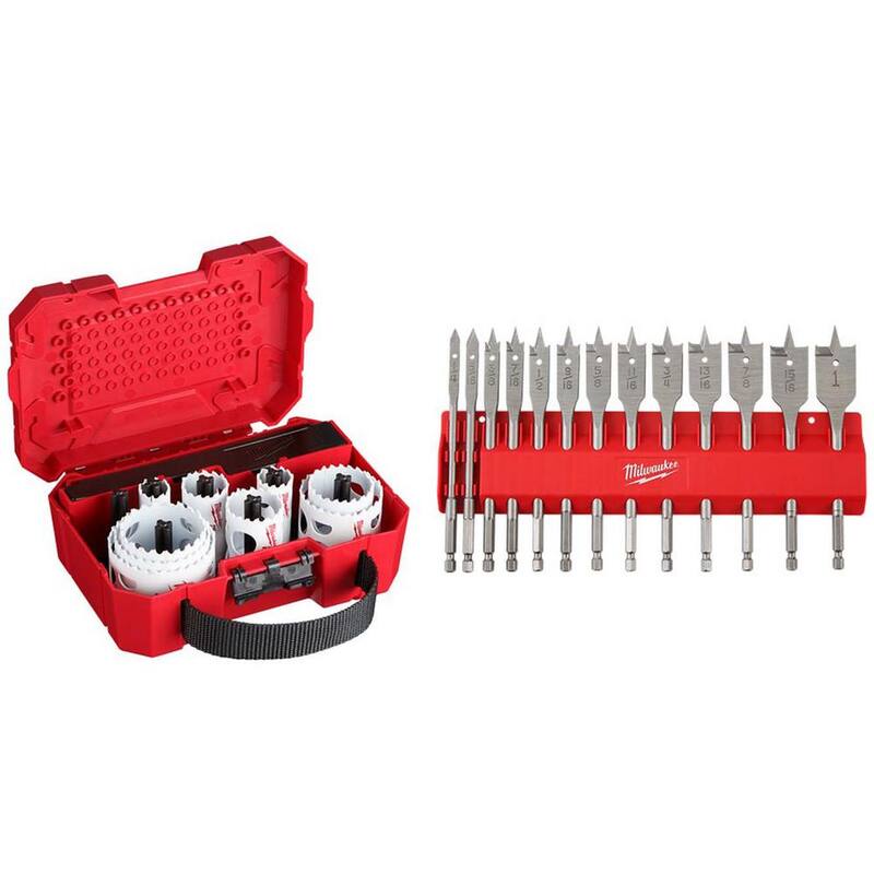 Set de sierra de perforación bimetálica de propósito general Milwaukee Hole Dozer con conjunto de brocas de pala de madera de alta velocidad (30 piezas) - 49-22-4029-48-27-1520