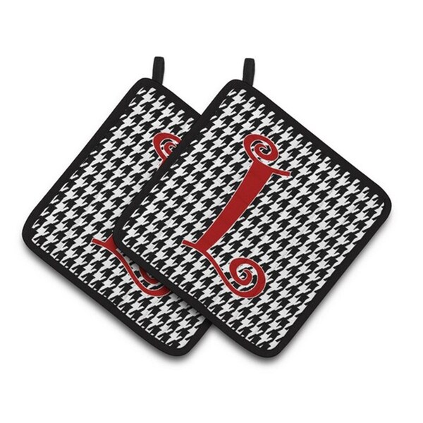 Carolines Treasures Monogram Initial L Houndstooth Black Pair of Pot Holders, 7.5 x 3 x 7.5 in. - CJ1035-LPTHD
