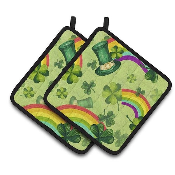 Carolines Treasures Carolines Treasures BB7560PTHD Watercolor St Patricks Day Lucky Leprechan Pair of Pot Holders - BB7560PTHD