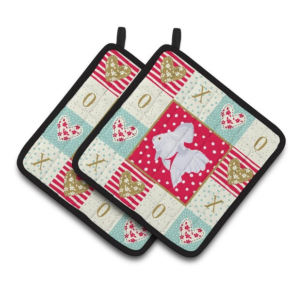 Carolines Treasures 7.5 x 7.5 in. Ryukin Goldfish Love Pair of Pot Holders - CK5477PTHD