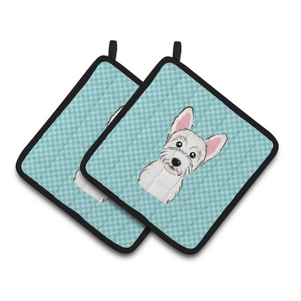 Carolines Treasures Checkerboard Blue Westie Pair of Pot Holders, 7.5 x 3 x 7.5 in. - BB1164PTHD