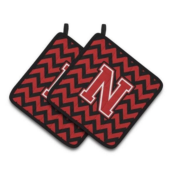 Carolines Treasures Carolines Treasures CJ1047-NPTHD Letter N Chevron Black & Red Pair of Pot Holders; 7.5 x 3 x 7.5 in. - CJ1047-NPTHD