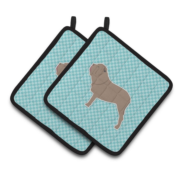Carolines Treasures Neapolitan Mastiff Checkerboard Blue Pair of Pot Holders - BB3765PTHD
