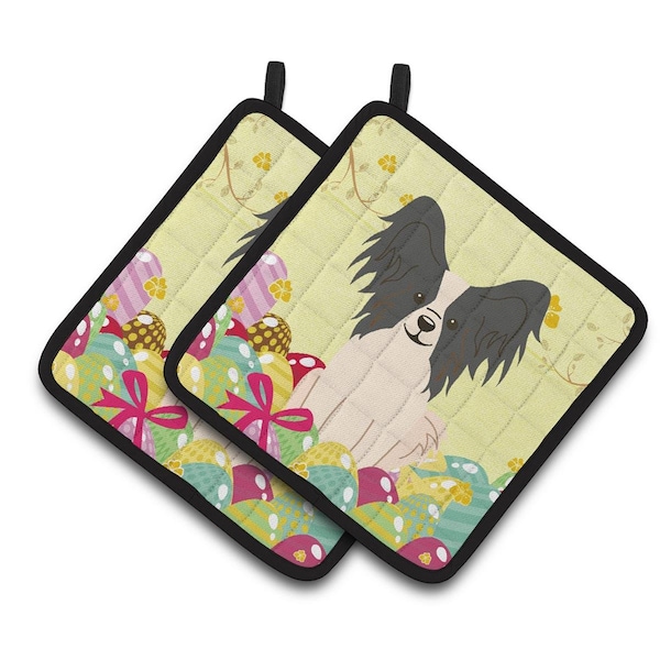Carolines Treasures Easter Eggs Papillon Black & White Pair of Pot Holders - BB6076PTHD