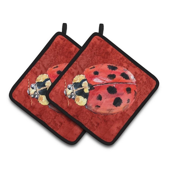 Carolines Treasures Lady Bug on Deep Red Pair of Pot Holders, 7.5 x 3 x 7.5 in. - 8870PTHD
