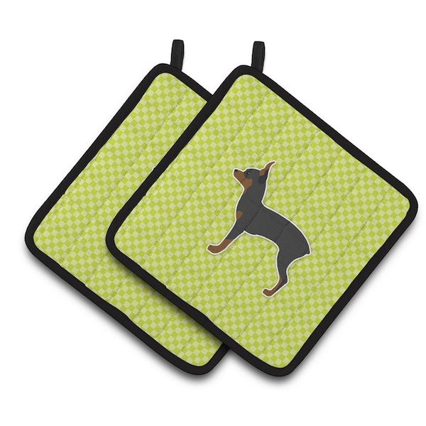 Carolines Treasures Toy Fox Terrier Checkerboard Green Pair of Pot Holders - BB3787PTHD