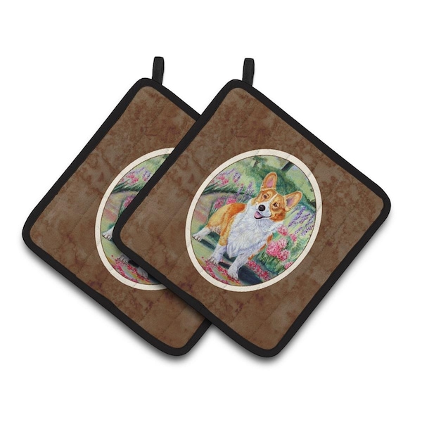 Carolines Treasures Pembroke Corgi Springtime Pair of Pot Holders - 7077PTHD