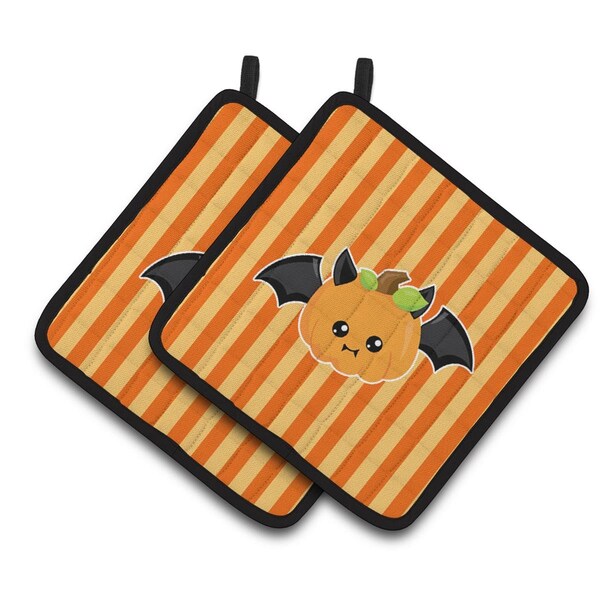 Carolines Treasures Halloween Pumpkin Bat Pair of Pot Holders - BB6959PTHD