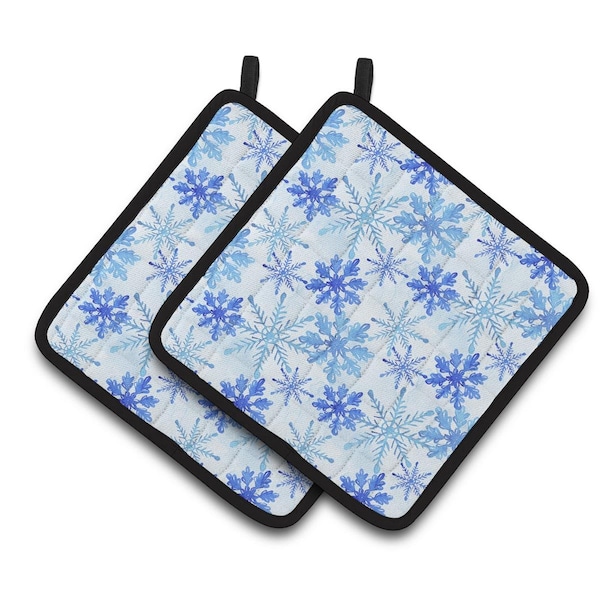 Carolines Treasures Blue Snowflakes Watercolor Pair of Pot Holders - BB7484PTHD