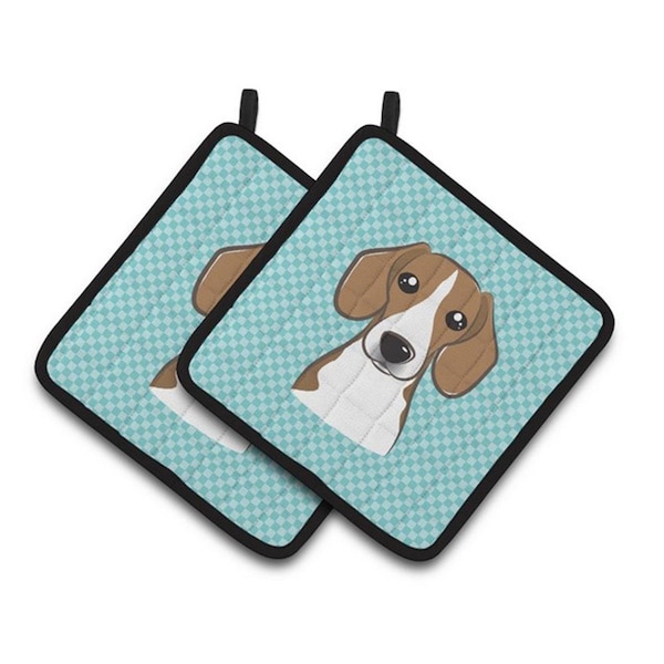 Carolines Treasures Checkerboard Blue Beagle Pair of Pot Holders, 7.5 x 3 x 7.5 in. - BB1177PTHD