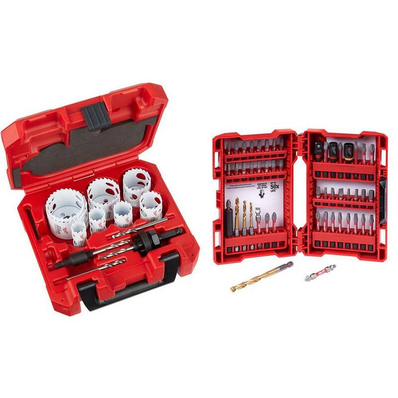 Juego de sierra de perforación de carburo Hole Dozer de Milwaukee con juego de puntas de acero para conductor de Impacto SHOCKWAVE (62 piezas) - 49-22-3090-48-32-4024