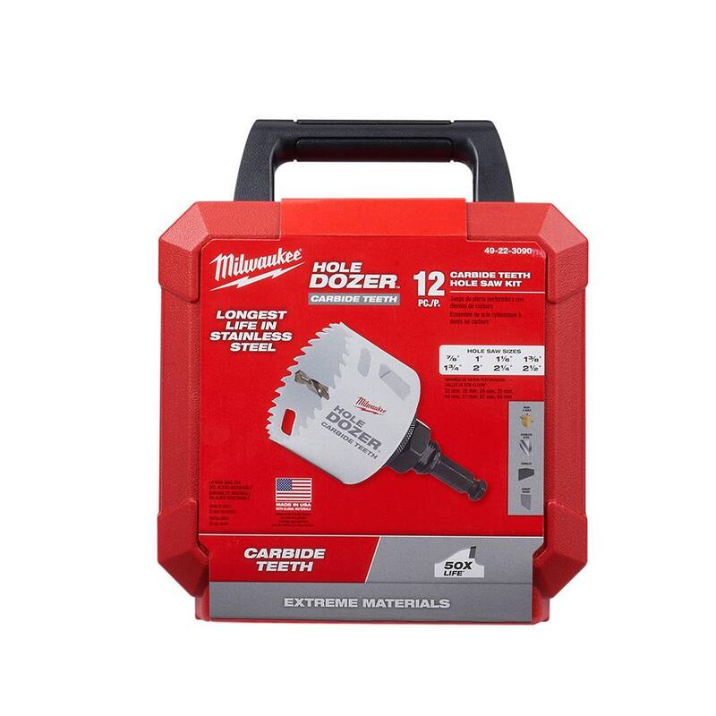 Juego de sierra de perforación de carburo Hole Dozer de Milwaukee con juego de puntas de acero para conductor de Impacto SHOCKWAVE (62 piezas) - 49-22-3090-48-32-4024