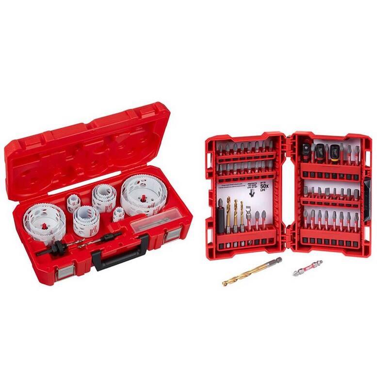 Juego de sierra de agujero bimetálica Milwaukee Hole Dozer para electricistas con set de puntas de acero SHOCKWAVE Impact Duty Driver (69 piezas) - 49-22-4105-48-32-4024