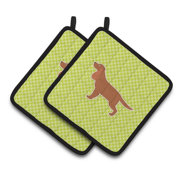 Carolines Treasures English Cocker Spaniel Checkerboard Green Pair of Pot Holders - BB3812PTHD